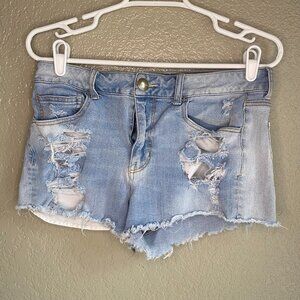 American Eagle AEO High Rise Shortie Size 12 Jean Shorts Distressed Cut Offs